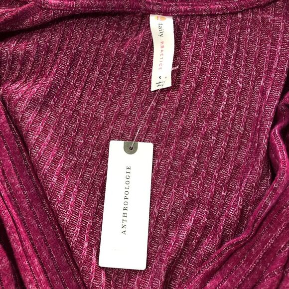 Anthropologie S pink ribbed belted wrap v neck stretchy long sleeve maxi dress - Picture 7 of 15